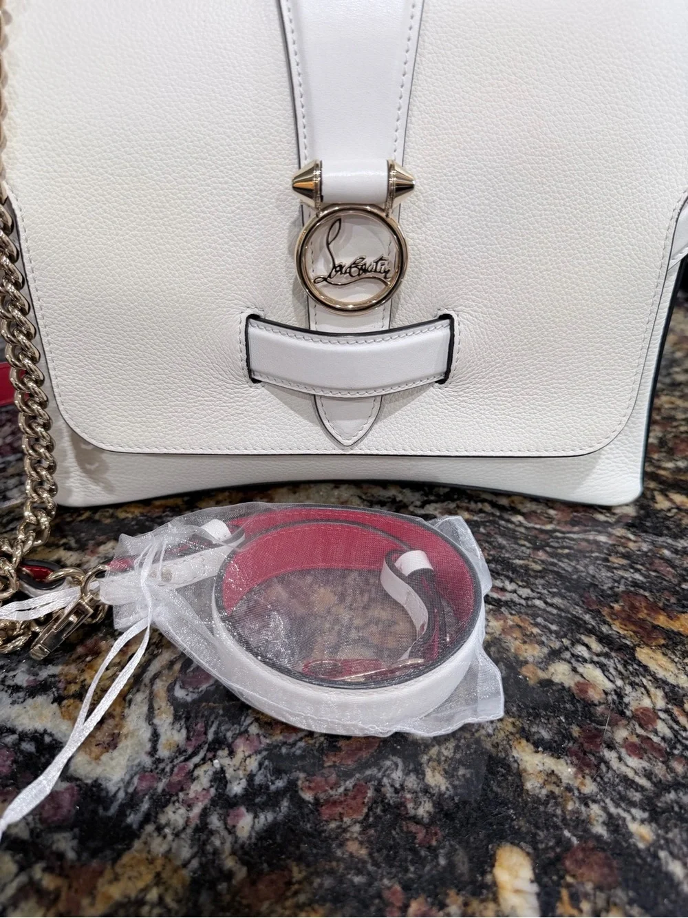 Christian Louboutin White Leather Roubylou Shoulder Bag with 2 straps - Picture 3 of 16